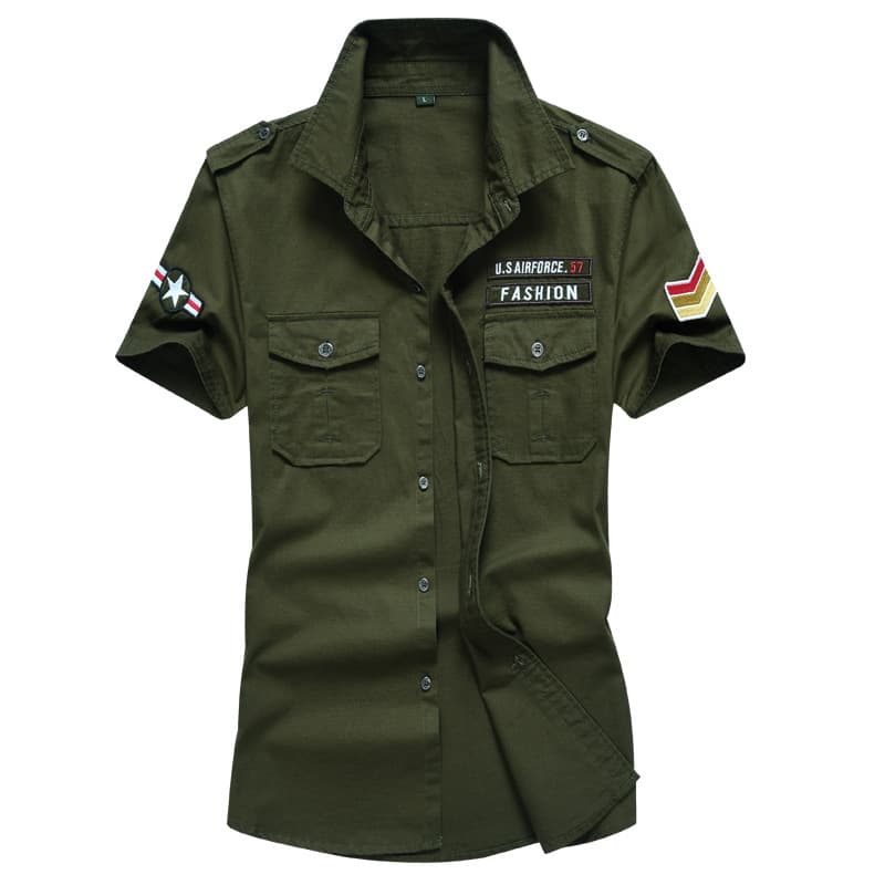 Amazon Summer New Short Sleeve Shirt Men European American Workwear Plus Size Slim Fit Half Sleeve Shirt Military Style Clothing Men Trendy