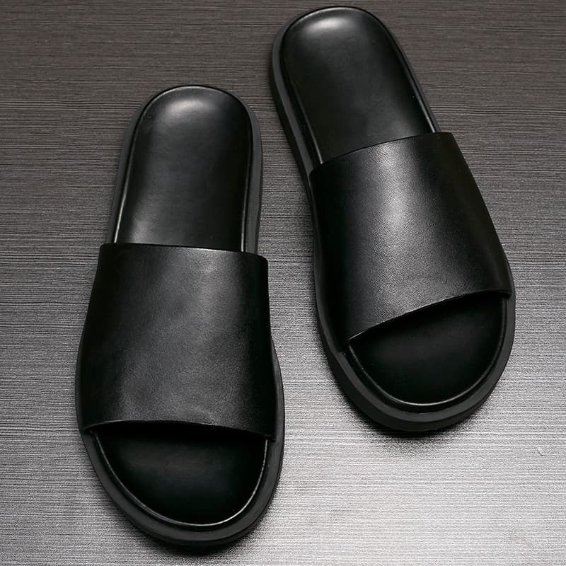 Men's Summer European Style Leather Sandals 2016 New Arrival Genuine Leather Thick Sole Non-Slip Flip Flops Cowhide