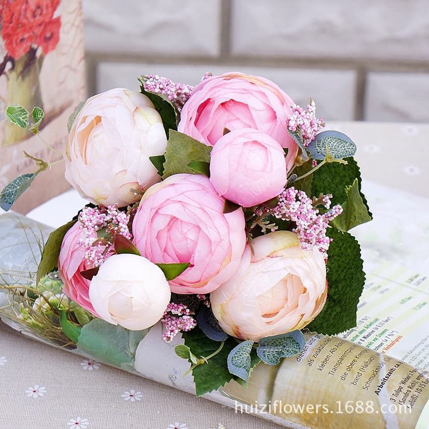 Artificial Rose Flower Fake Flower Yayun 5-Head Tea Bouquet Home Soft Decoration Wedding Photography Decorative Flower Elegant Home