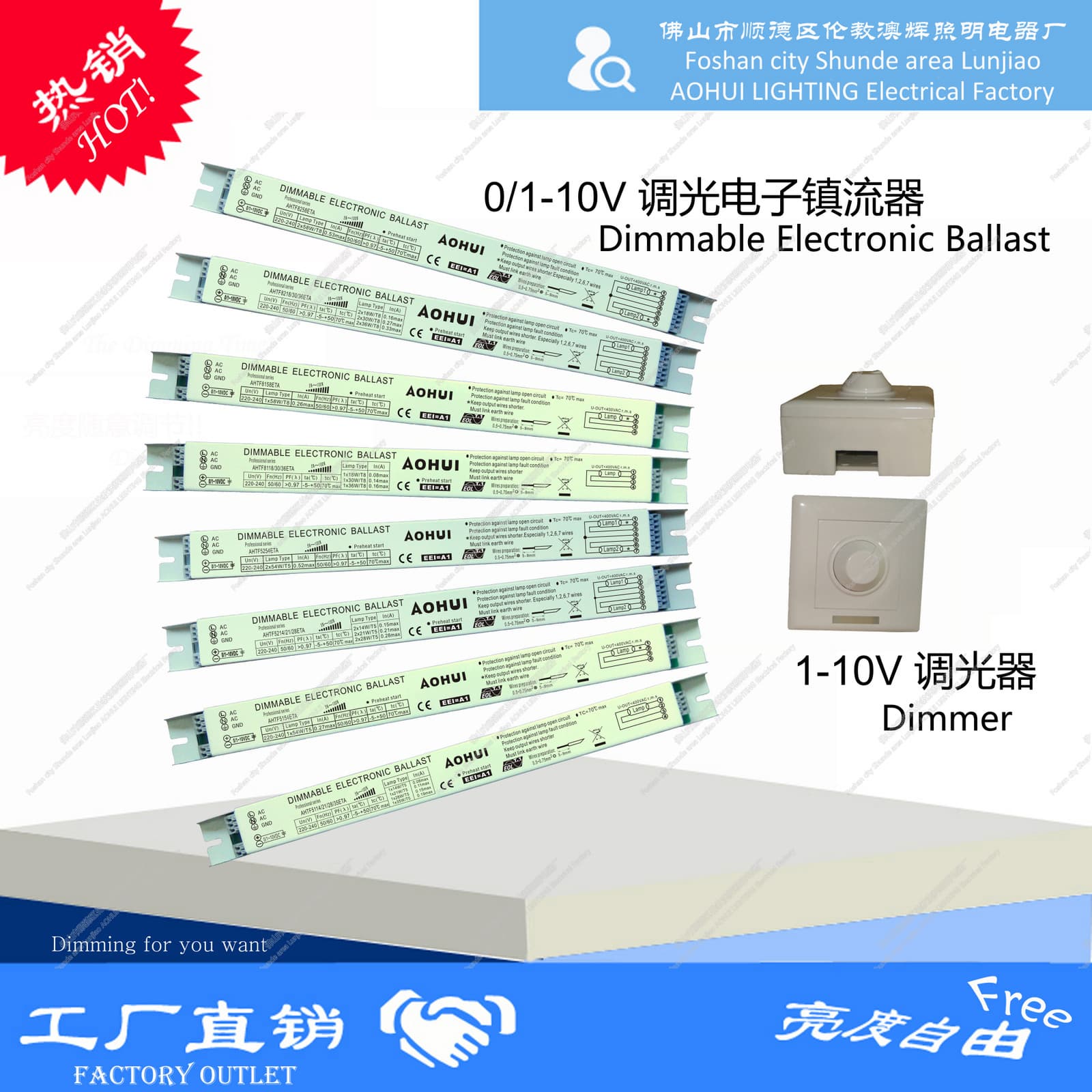 0/1-10VDC Dimming Electronic Ballast 8W~58W