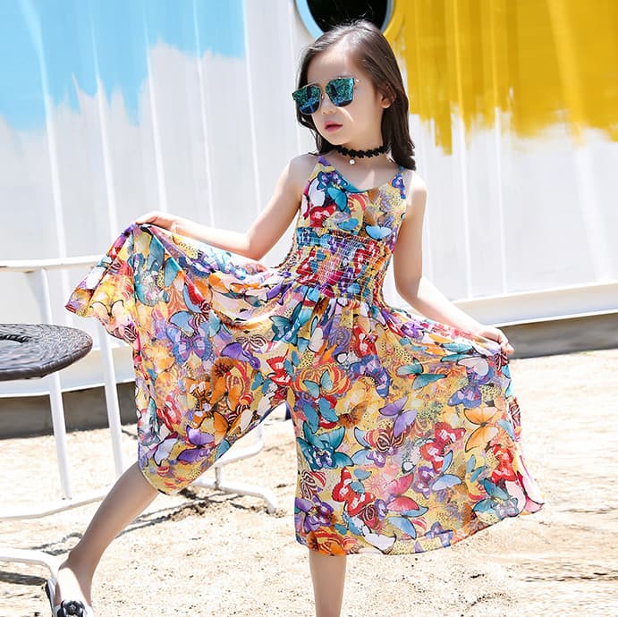 Girls' Sleeveless Dress 2026 New Summer Rayon Fashionable Toddler Big Child Floral Wide-Leg Jumpsuit Dress