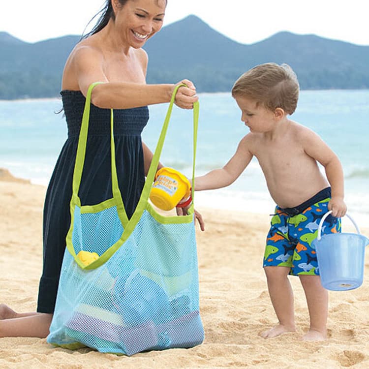 Men's and women's portable shoulder bags, mesh beach bags, tote bags, mesh travel folding bags, large-capacity toy storage bags