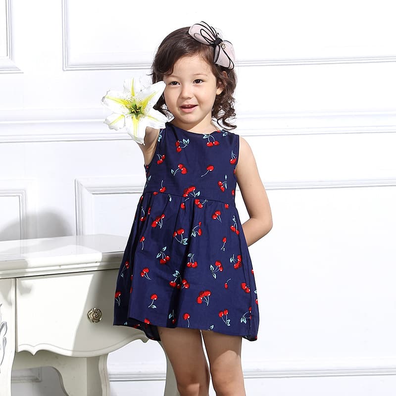 Spring/Summer New Girls' Dress with Printed Drawstring Korean Style Children's Cotton Sleeveless Vest Skirt Cross-border Dress