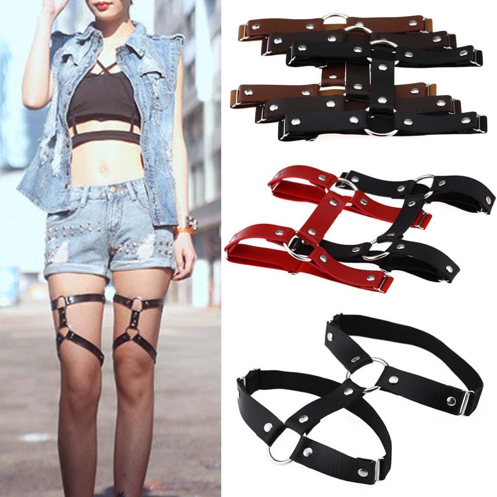 Harajuku gothic punk street nightclub sexy hardcore girl favorite leather circular thigh rings ankle rings double-row garter belt.