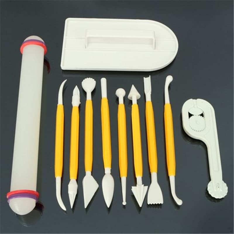 DIY Baking Mold 4 11-Piece Set Fondant Cake Tools Roller Knife Trowel Carving Pen Rolling Pin Carving