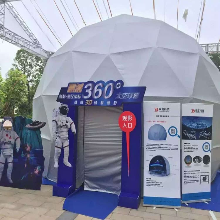 Custom-designed mobile dome theaters, movie theater rentals, motion flight simulators.