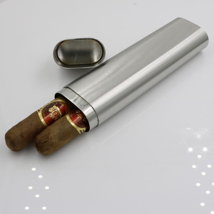 Cigar Box [Long-Term Stock] Double Cigar Tube Cigar Box Thickened Stainless Steel Smoking Cross-Border Supply