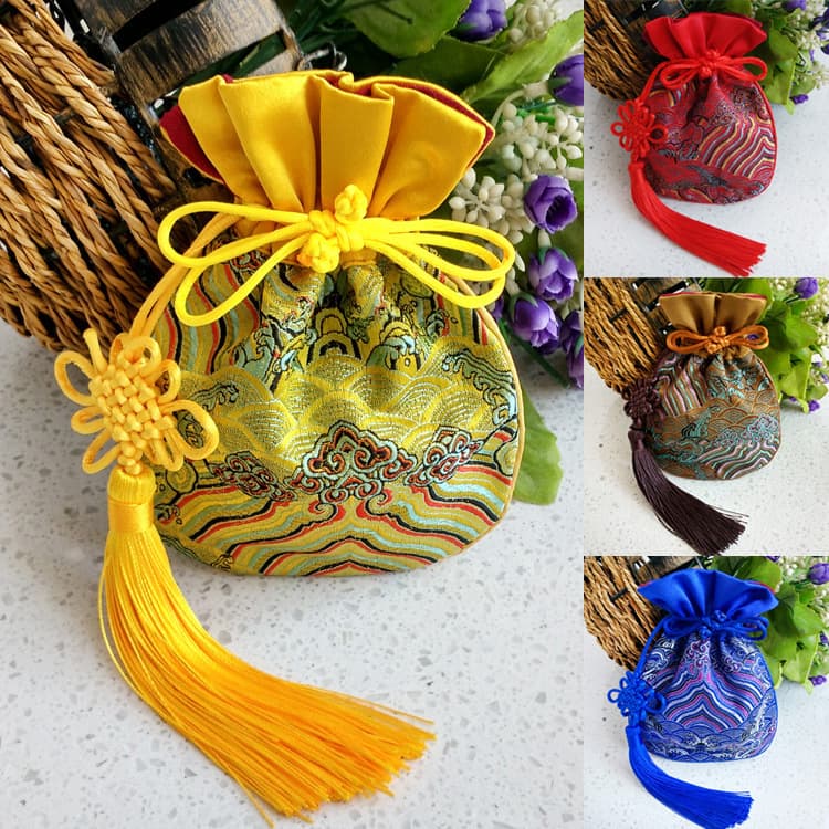 New Style Brocade Pouch Bag, Wenwan Bag, Bead Bag, Bracelet Bag, Buddha Bead Bag, Play Bag, High-End Jewelry Bag Wholesale