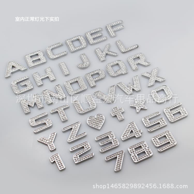 3D Diamond Car Letter Stickers Rhinestone Metal Alphabet Decals