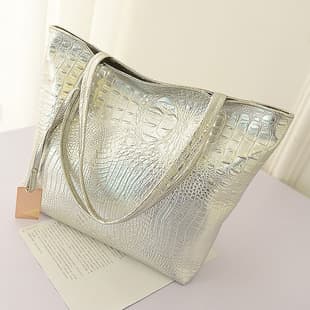 Tote Bags Large Capacity Handheld Shoulder Bag Cross-border Plaid Crocodile Texture Women's Bag Commuter Bag Tote