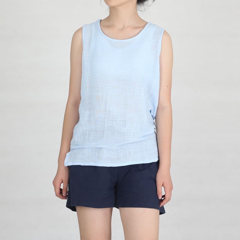 Factory Wholesale Summer Cotton Linen Women's Round Neck Vest Loose Linen Sleeveless Top Fresh and Sweet