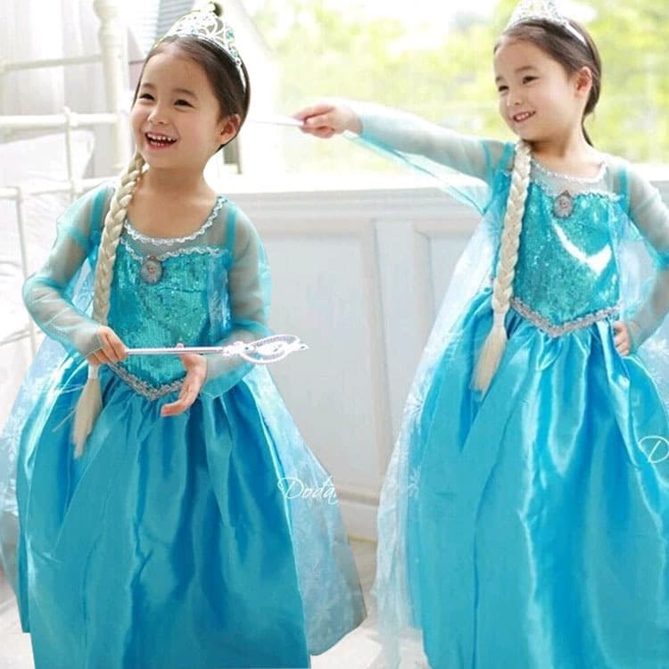 Summer Frozen Cross-border Trade Children's Dress Girls' Dress with Big Braids New Style Princess Gown Ready to Ship