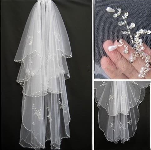 White gold sequin-edged veil, foreign trade soft yarn manufacturer direct supply, sweet one-shoulder design, A-line skirt wedding dress