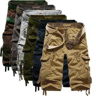Wholesale Taobao Korean Style Men's Loose Multi-Pocket Cargo Pants Washed 7-Inch Shorts 7-Point Pants Loose Cotton 5820