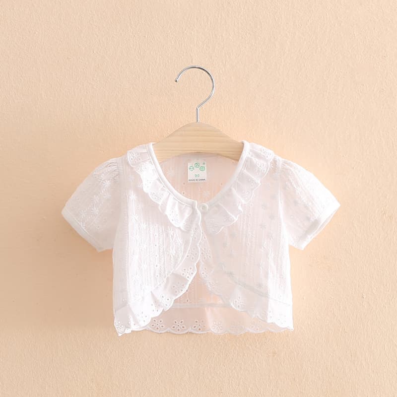 Children's Wear Summer Girl's Shawl Fungus Pure Cotton Baby's Small Waistcoat Pure Cotton Summer Cardigan Hollow Out Lace Jacket
