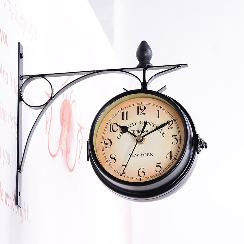 Home Creative Clocks Iron Art Hanging Wall Clock Manufacturer Wholesale Retro Decorative Living Room Clock Double-sided Wall Clock