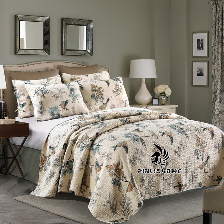Cross-Border Foreign Trade American-Style Printed Quilted Pure Cotton Bed Cover Three-Piece Set, Thickened Washed Cotton Summer Quilt, Air-Conditioning Quilt