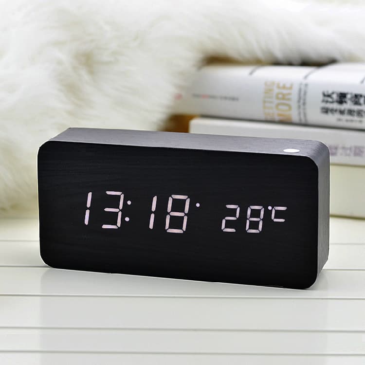 Creative Sound-Activated LED Wooden Clock Eco-Friendly Rectangular Digital Alarm Clock Smart Vintage Electronic Clock