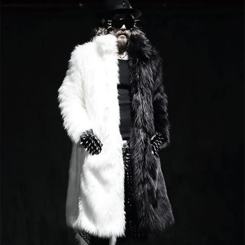 Men's Faux Fur Fox Hair Long Trench Coat with Lapel, Warm Casual European and American Outerwear for Autumn and Winter