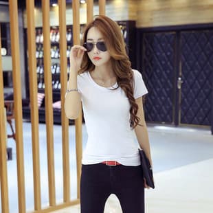 New Summer Solid Color V-Neck Women's Undershirt, Korean Slim Fit Black and White Short Sleeve T-Shirt, Street Stall Wholesale