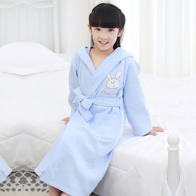 Children's Bathrobe Cotton Thin Waffle Weave Absorbent Swimming Robe Summer Cartoon Hooded Pajamas for Baby Boys and Girls