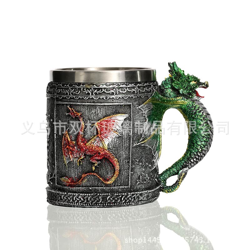 Skull Mug - Export Resin Stainless Steel Faucet Mug 3D Stereoscopic Flying Dragon Creative Coffee Cup Dragon Pattern