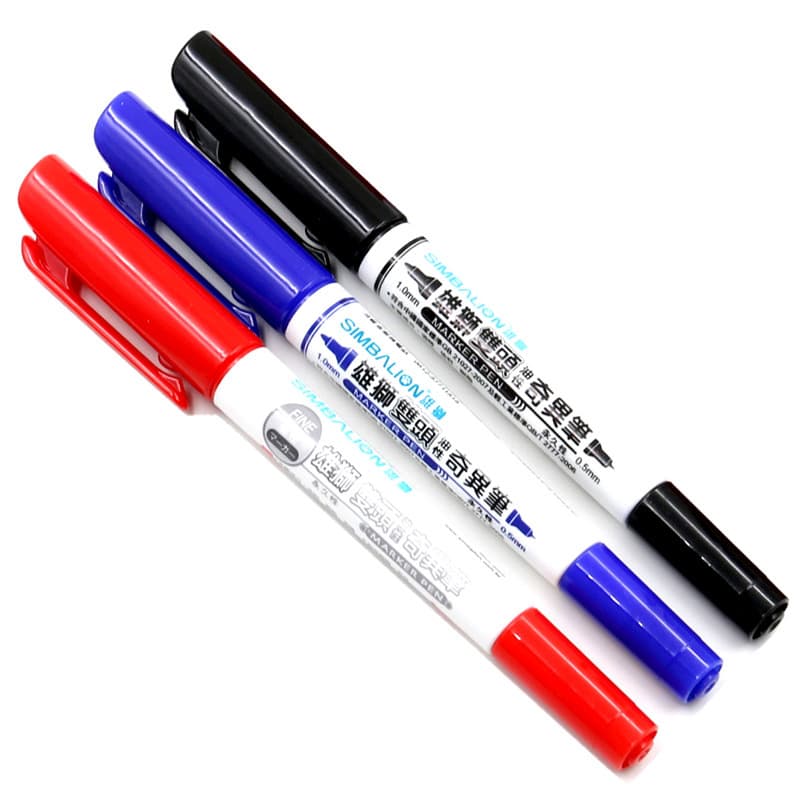 SIMBALION 685 Small Double-Head Marker Pen Black Red Blue Office Writing Drawing Marking Oil-Based Permanent Marker