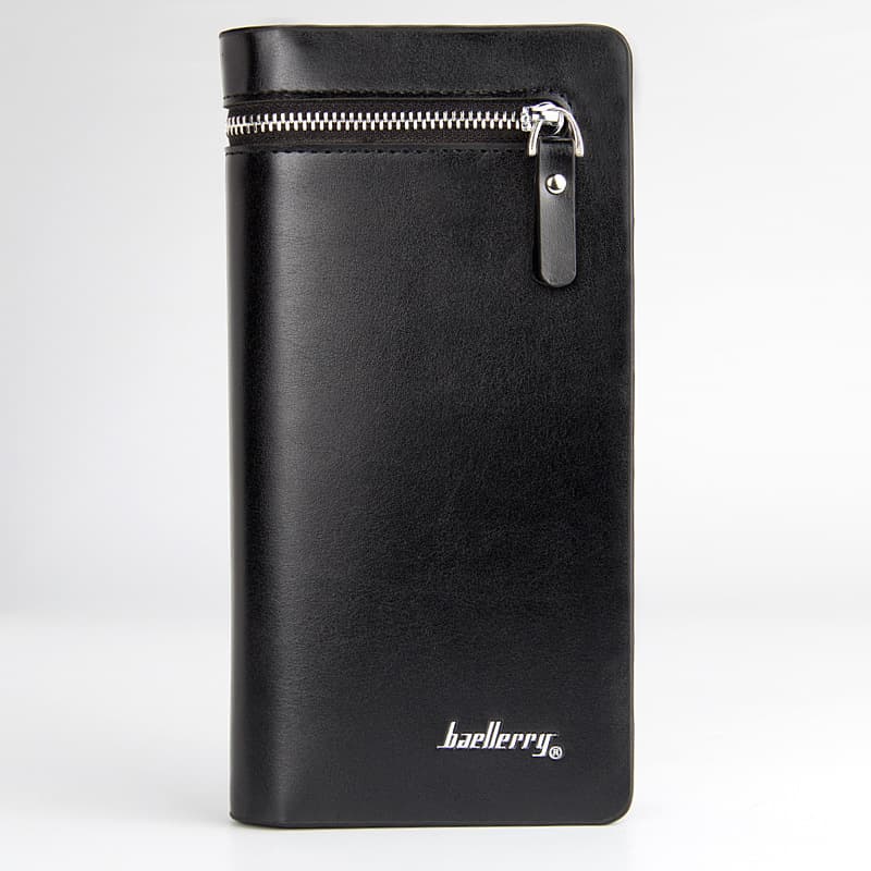 Baellerry Long Zipper Wallet Men's Clutch Bag Mobile Phone Bag Leather Coin Purse Fashionable European Style Solid Color Pattern