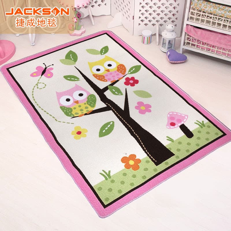 Jiecheng Cartoon Children's Carpet Reading Area Bedroom Bedside Rug Girl's Owl Children's Room Floor Mat Non-Slip