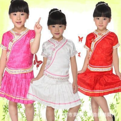 Vintage Girls Short Sleeve Set Children's Chinese Ethnic Style Baby Summer Silk Tang Suit Set
