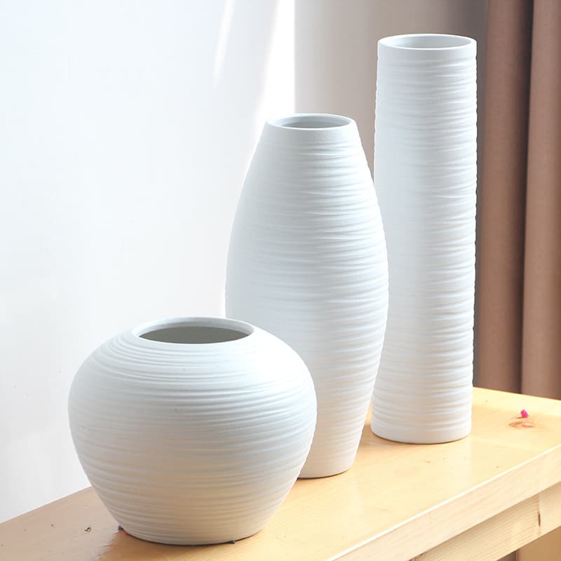 Modern Minimalist White Ceramic Flower Vase Three-Piece Set Home Decorations Soft Decorations Jingdezhen Handmade Porcelain