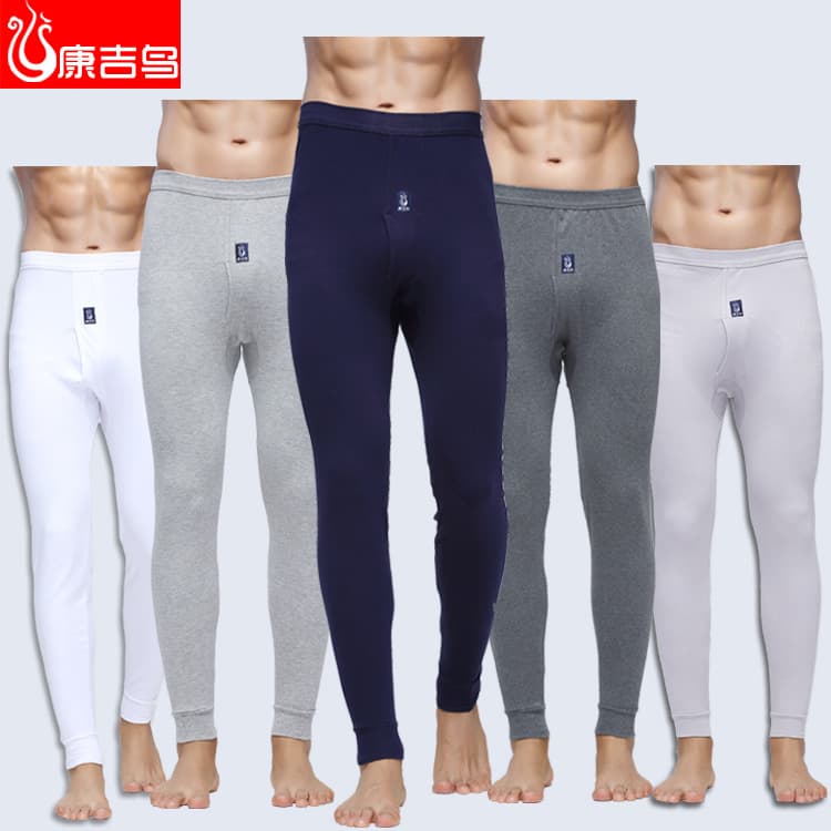Autumn/Winter Men's Cotton Thermal Long Johns, High-Waist Base Layer, Thin Cotton Pants, Slim Fit, Plus Size, Solid Color