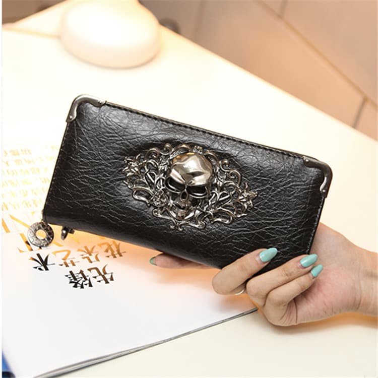 2025 New Skull Fashion Personalized Long Women's Wallet Punk Men's Clutch Mobile Phone Bag