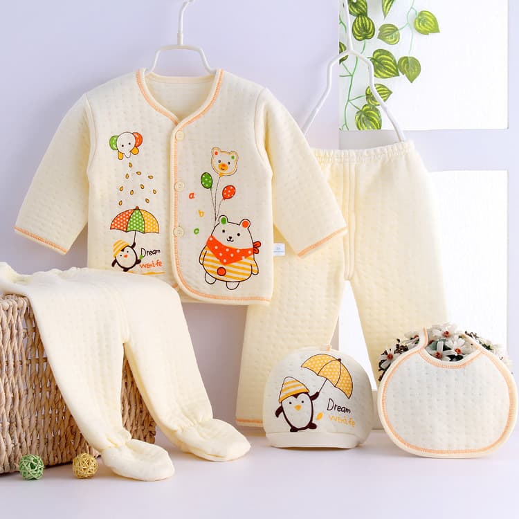 Autumn Winter Children's Clothes Newborn Baby Cotton-Padded Underwear 5-Piece Set Baby Pure Cotton Thermal Underwear Set