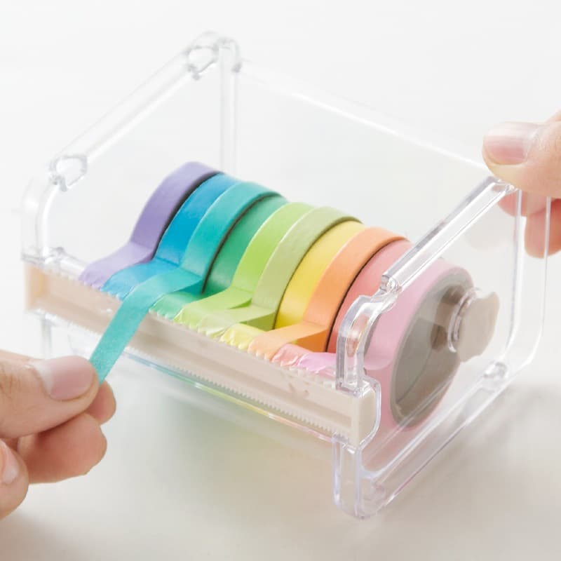 Washi tape cutter, office stationery dispensing, scrapbook tape storage box, transparent tape holder organizer
