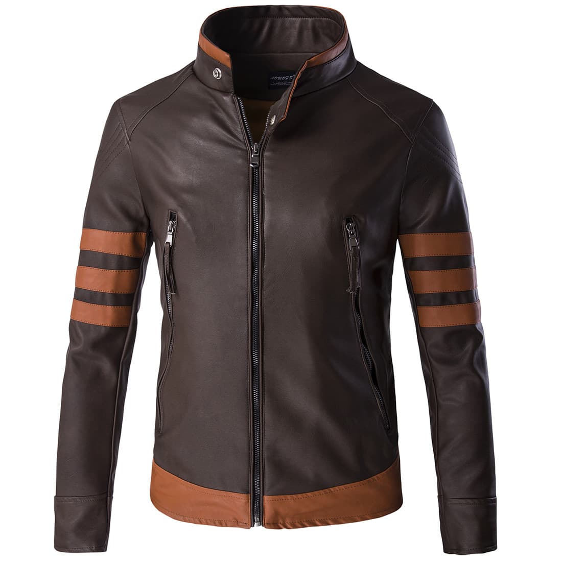 European Station Men's Large Size Stand Collar Leather Coat Wolverine Leather Jacket Logans Motorcycle Leather Coat Autumn Winter Coat