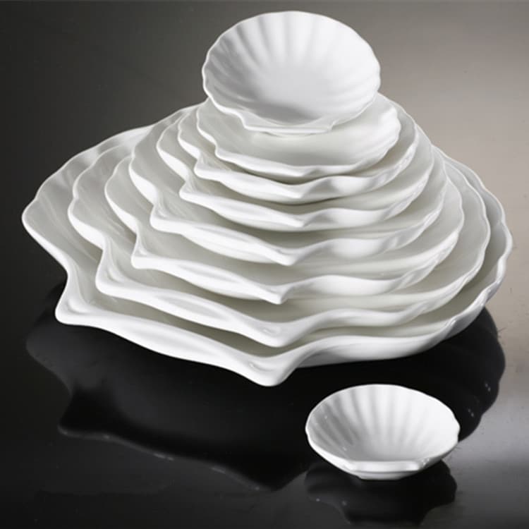 Hotel Supplies Ceramic Tableware Pure White Shell Porcelain Plate Baking Tray Small Dish Seasoning Dish Sauce Vinegar Dish
