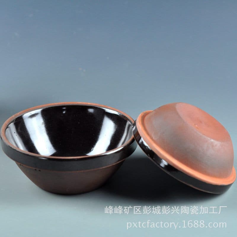 Black Glaze Earthenware Bowl Farmhouse Rustic Coarse Pottery Bowl Purple Sand Bowl Ceramic Bowl Clay Bowl Steaming Bowl Rice Bowl Noodle Bowl Soup Bowl