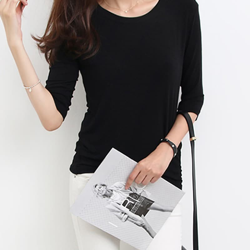 Solid Color Plus Size Women's Long Sleeve Three-Quarter Sleeve T-Shirt Modal Feel Base Top for Women Up to 200 lbs Dropshipping