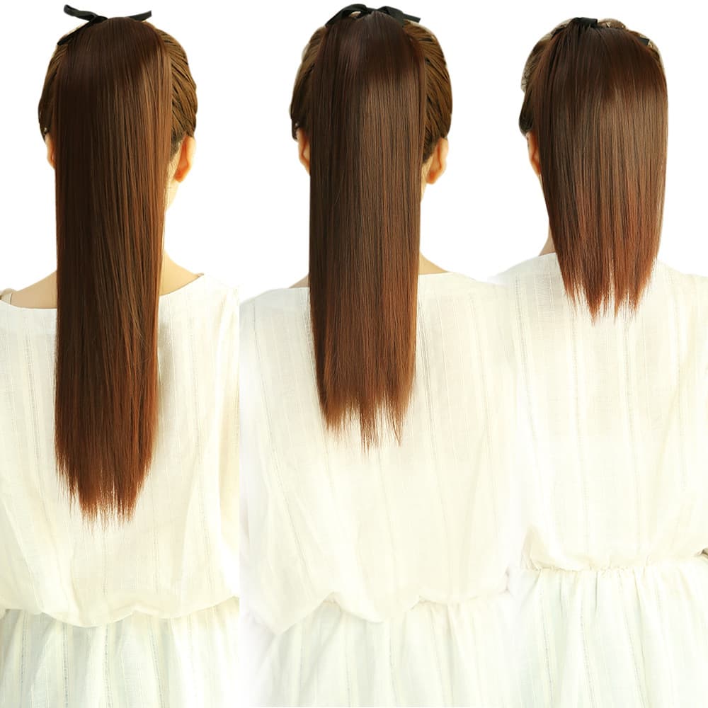Hongfa Show Ponytail Wig Medium Length Straight Hair Women's Tie-On Realistic Ponytail Wig Hairpiece