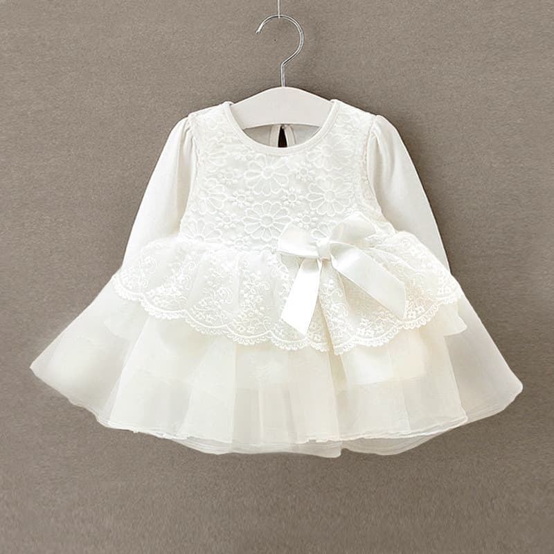 Spring Autumn Long Sleeve Baby Dress Lace Princess One-Piece Outfit for Newborn Girls Soft Cotton Princess Style Clothing
