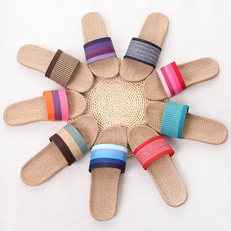 Linen Slippers, Home Slippers, Indoor Slippers, Wood Floor One-Line Silent Non-Slip Thick Sole Summer Sandals for Men and Women