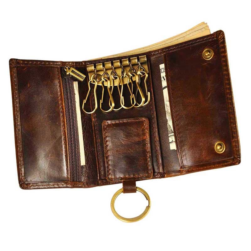 First-layer crazy horse leather foreign trade men's tri-fold coin key bag 3-use practical mini wallet 230