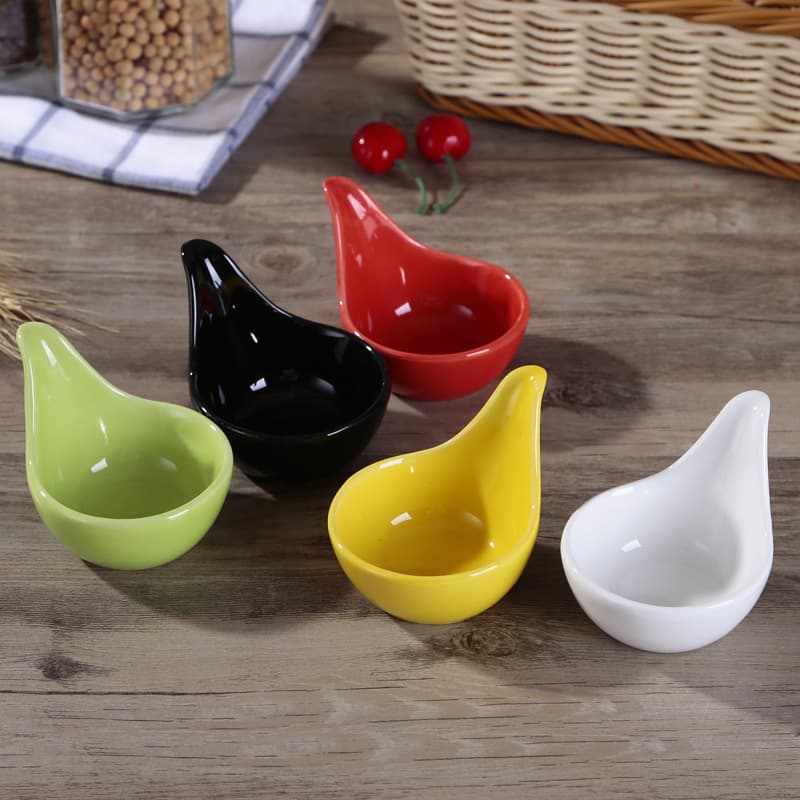 Hotel Ceramic Multi-Color Glaze Creative Medium Caviar Spoon Soy Sauce Dish Side Dish Seasoning Spoon with Saucer