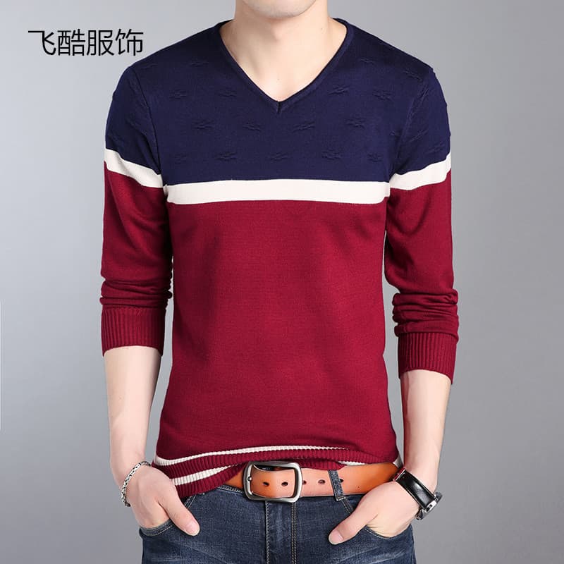2022 Autumn New V-Neck Men's Knit Sweater Fashion Slim Fit Versatile Korean Style Men's Sweater Wholesale