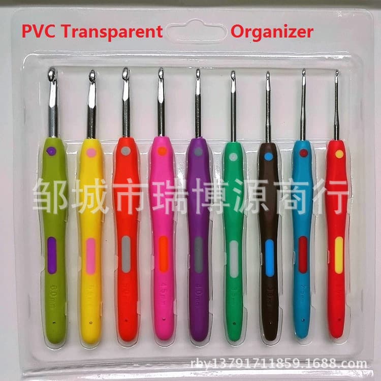 TPR rainbow soft handle aluminum alloy crochet hook 9 colorful soft handle crochet hooks household handmade single head crochet set knitting