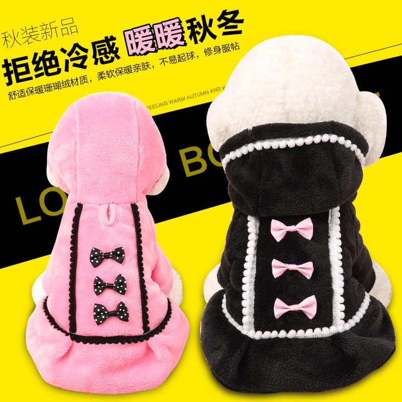 Cross-border wholesale factory supply autumn/winter flannel teddy pet dress with bowknot cardigan two-leg outfit