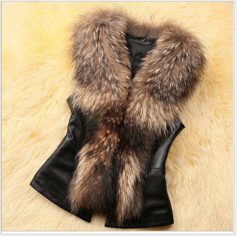 AliExpress Faux Raccoon Fur Collar Fur Vest Women Short Autumn Winter Quilted Slim Faux Fur Sleeveless Jacket