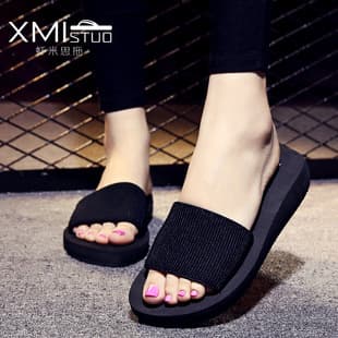 Family Slippers Wholesale Summer Flip-Flops Thick Sole Beach Women's Wedge Sandals Kids Slippers Female