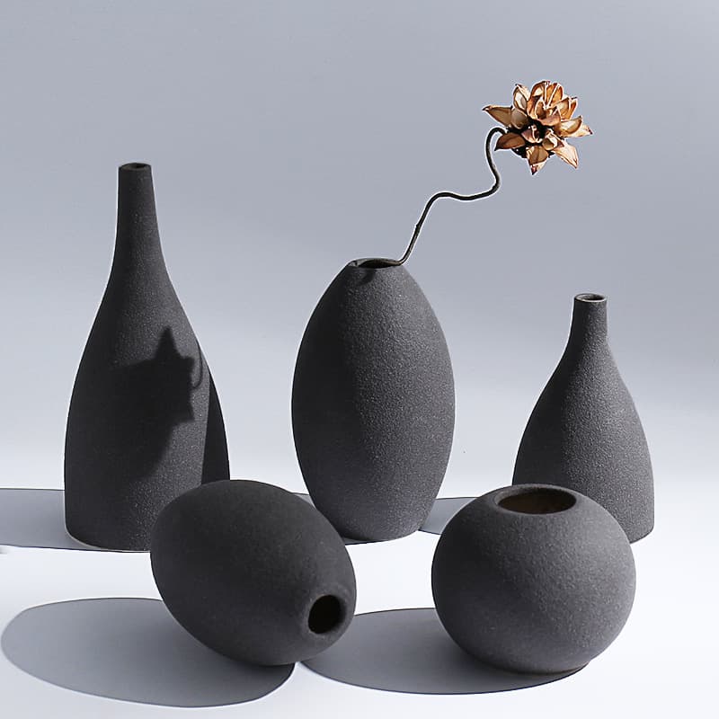 Wholesale minimalist home decoration ornaments European-style frosted blue-black ceramic vase flower arrangement craft gift